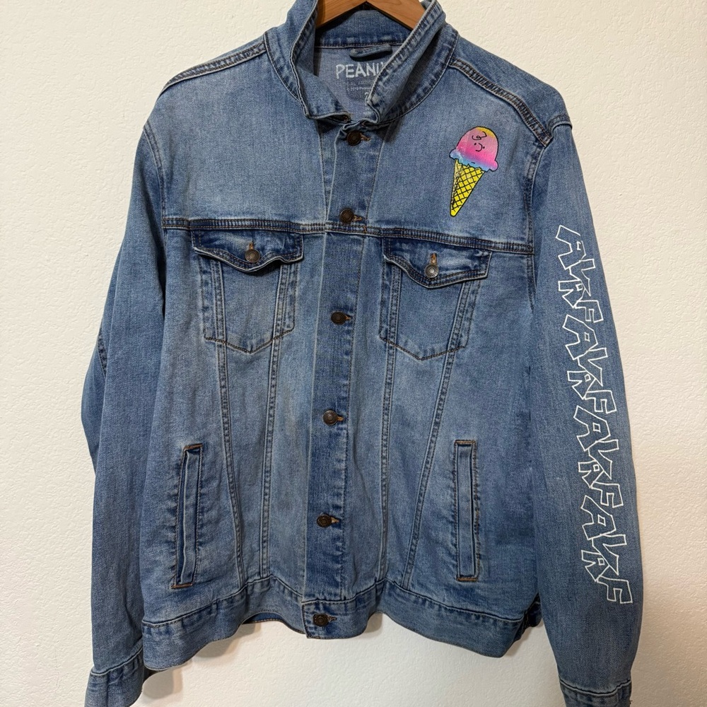 Peanuts Global Artist AVAF Denim Jean Jacket Stretch Graphic XXL
